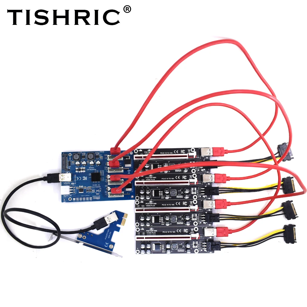 TISHRIC PCI Express множитель PCIE 1 до 4 портов 1x плата адаптера для майнинга с Райзер 009s/009s