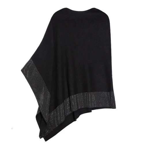 Модная женская зимняя черная вязаная накидка с рукавом «летучая мышь», украшенная кристаллами и бисером, несимметричная накидка в британском стиле, элегантный женский свитер, пончо