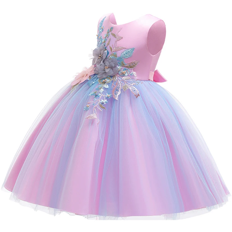 Вечерние платья принцессы с цветочным рисунком для девочек; элегантные свадебные бальные платья-пачки; Рождественский костюм; одежда для детей