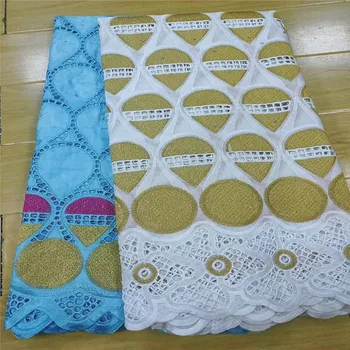 

2.5 y Swiss lace fabric +2.5 y Bazin Brode riche embroidery African 100% cotton fabrics Swiss voile lace popular Dubai style 13L