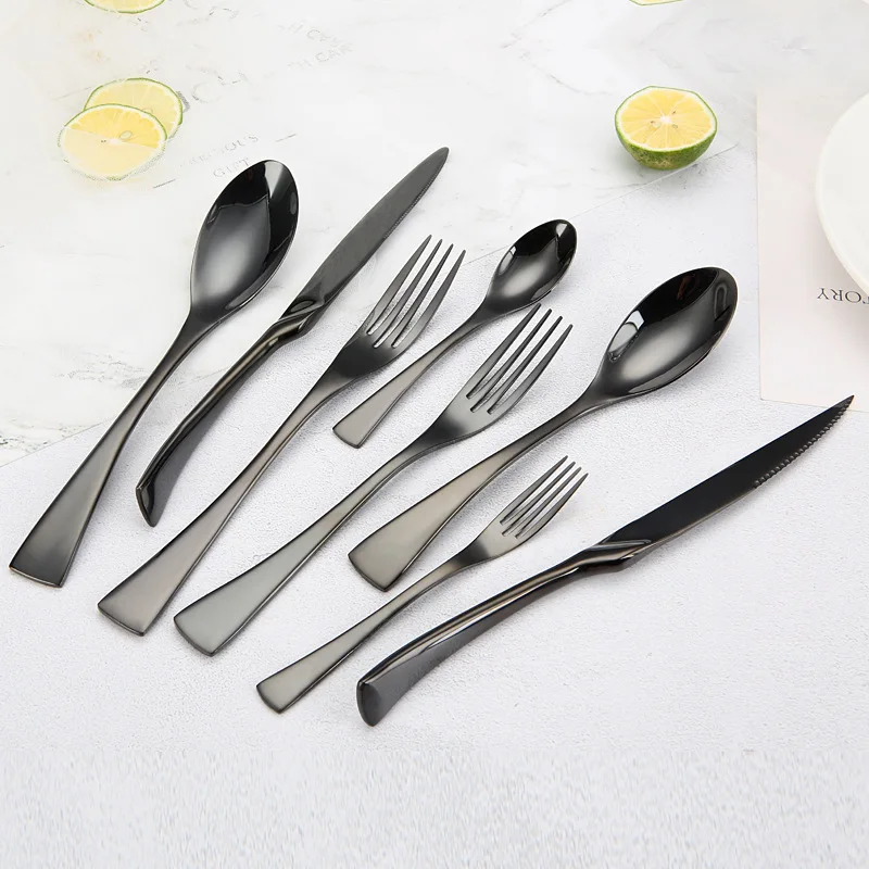 

Stainless Steel Black Cutlery Set Dinnerware Tableware Flatware Silverware Sets Dinner Knife Dessert Fork Coffee Spoon