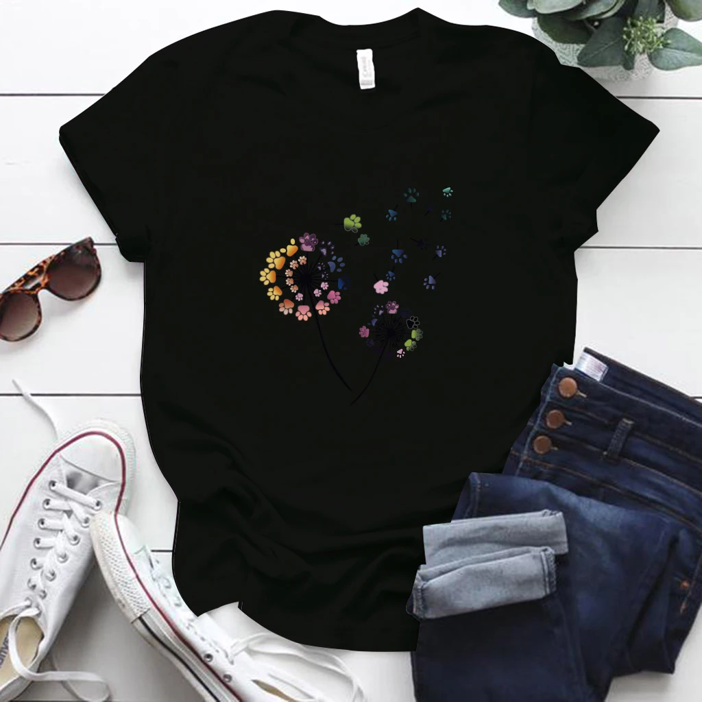 Color Dandelion Printed Tshirt Women Summer Funny Tshirt Tee Shirt Femme Short Sleeve Tops Women Clothing 2020 cheap t shirts Tees