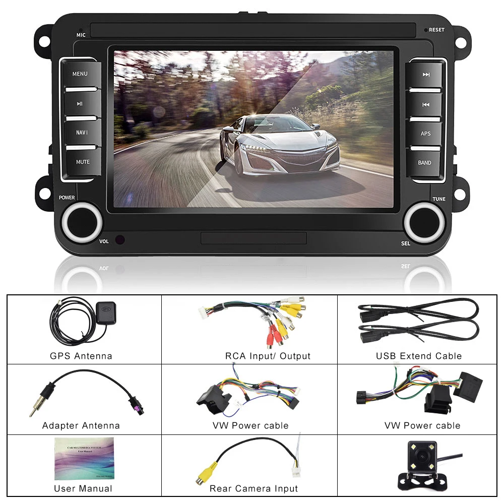 With 4 LED Camera AMPrime Android 7 ''2Din gps автомобильный MP5 мультимедийный видео плеер Автомобильный Радио Авто Радио стерео аудио для VW/Skoda/Passat/Golf/Poloc - Цвет: With 4 LED Camera