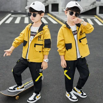 

2020 autumn new children's clothing boys overalls windbreaker suits in the big kids fashion handsome boys two-piece trend