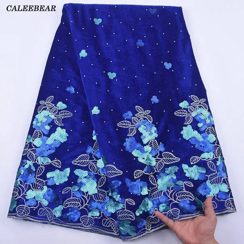 

2021 Blue French Velvet Lace Fabric With Sequins Embroidered African Nigerian Velvet Laces Fabrics For Wedding Party Dress S2084
