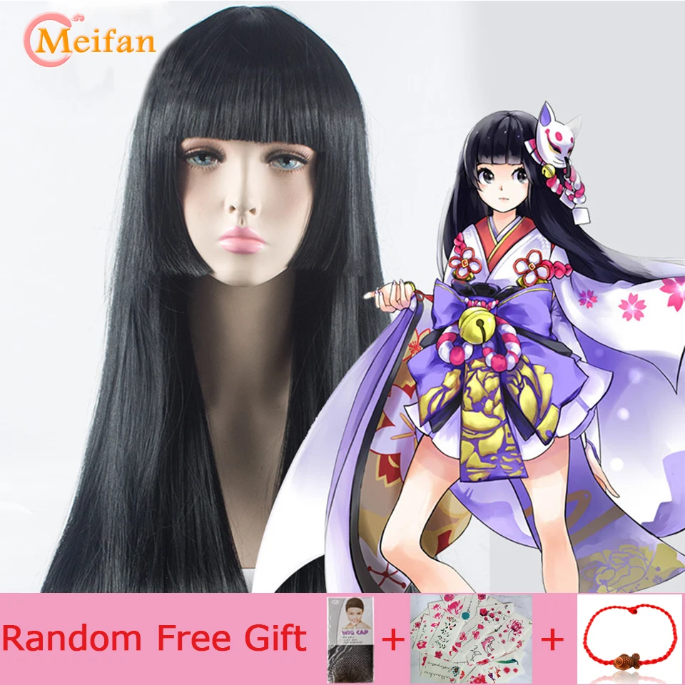 Synthetic Wig MEIFAN Cosplay Anime 100cm Long Straight Heat Resistant Purple Black Natural Hair Cosplay Costume Party Wig synthetic wig halloween wig