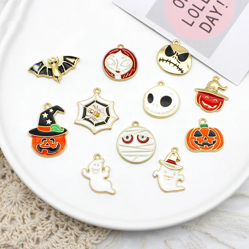 

10pcs Halloween pumpkin ghost ghost pendant Halloween series DIY jewelry pendant alloy holiday gift charms for jewelry making