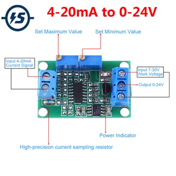 

4-20mA to 0-24V Current to Voltage Converter Module DC7-30V LED Indicator For Industrial Control