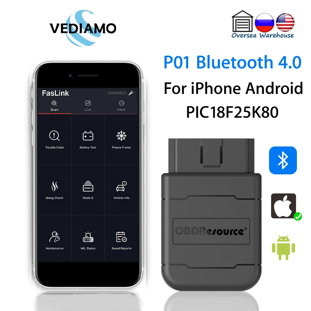 ELM327 Bluetooth 4 0 V1.5 для IPhone и Android с чипсетом PIC18F25K80 бесплатное приложение считывания