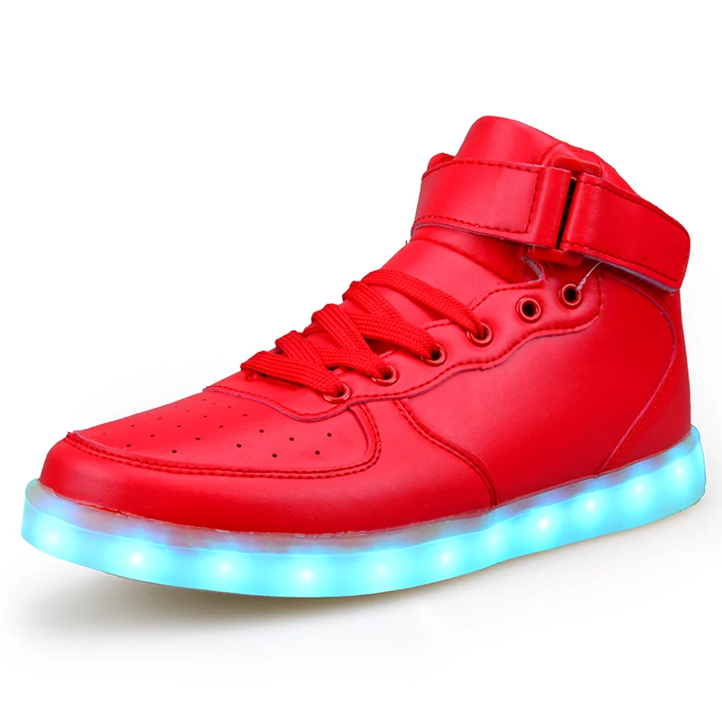 winter men shoes pu leather USB Charger glowing sneakers Lighted shoes for lover Casual led shoes men Luminous Shoes 35-46 - Цвет: red