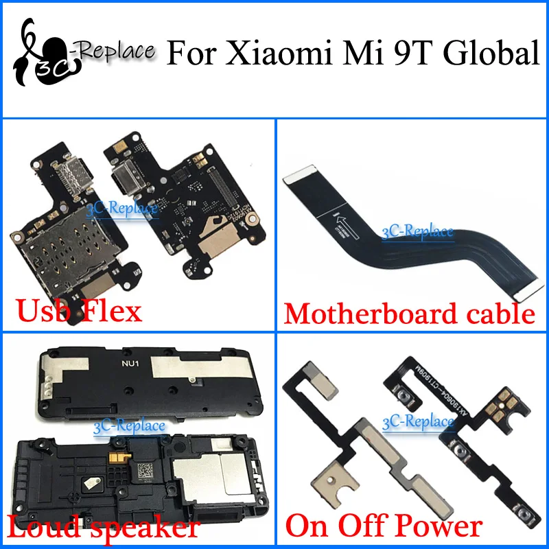 Для Xiaomi mi 9T Global Usb Flex display cable кабель для материнской платы громкий динамик вкл. Выкл. Питания объемный кабель mi crophone Flex cable