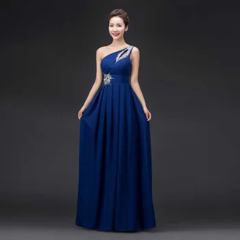 

Beaded Chiffon One Shoulder Evening Dress 2020 Royal Blue Red Yellow Black Mint Evening Gowns Long Party Dresses
