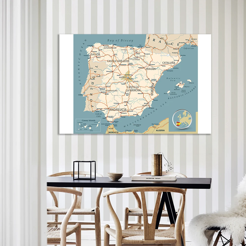 150*100 cm Road Network Map of The Spain Wall Art Poster Non-woven Canvas Painting School Supplies Home Decoration