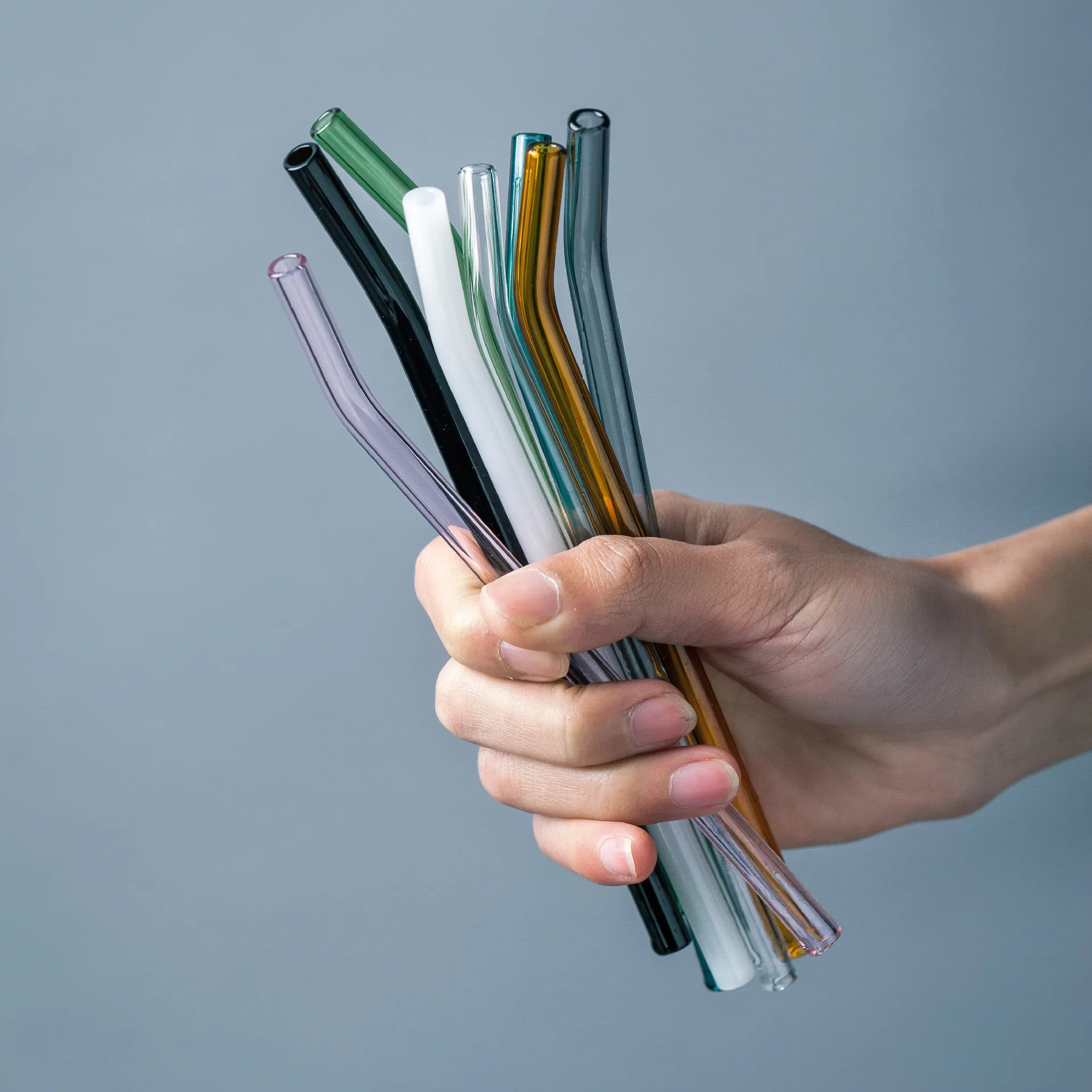 INS Glass Straw Multi-color Cup Transparent Bent Straw Juice Beverage Tubing Creative Stirring Rod afbeelding