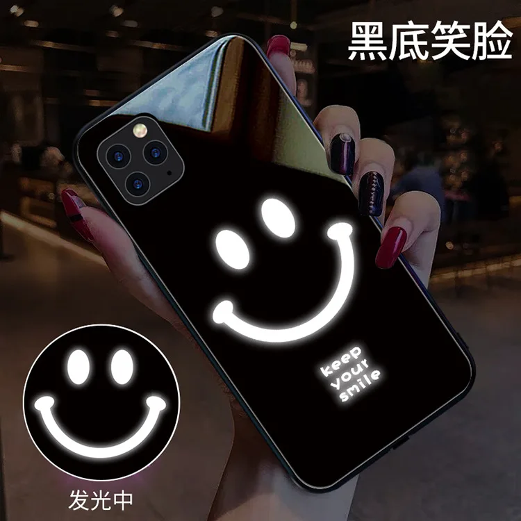 Чехол для телефона для iPhone X XR XS Max 11 Pro Голосовое управление СВЕТОДИОДНЫЙ логотип Вспышка освещение закаленное стекло ТПУ защитный чехол протектор - Цвет: smile 2