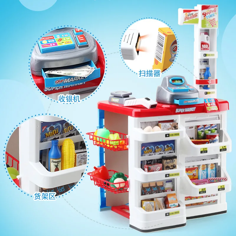 

Children Play House Large Size Supermarket Cash Register Toy GIRL'S Shopping Cart Hand Push Cashier Desk Set Small Ling Gift