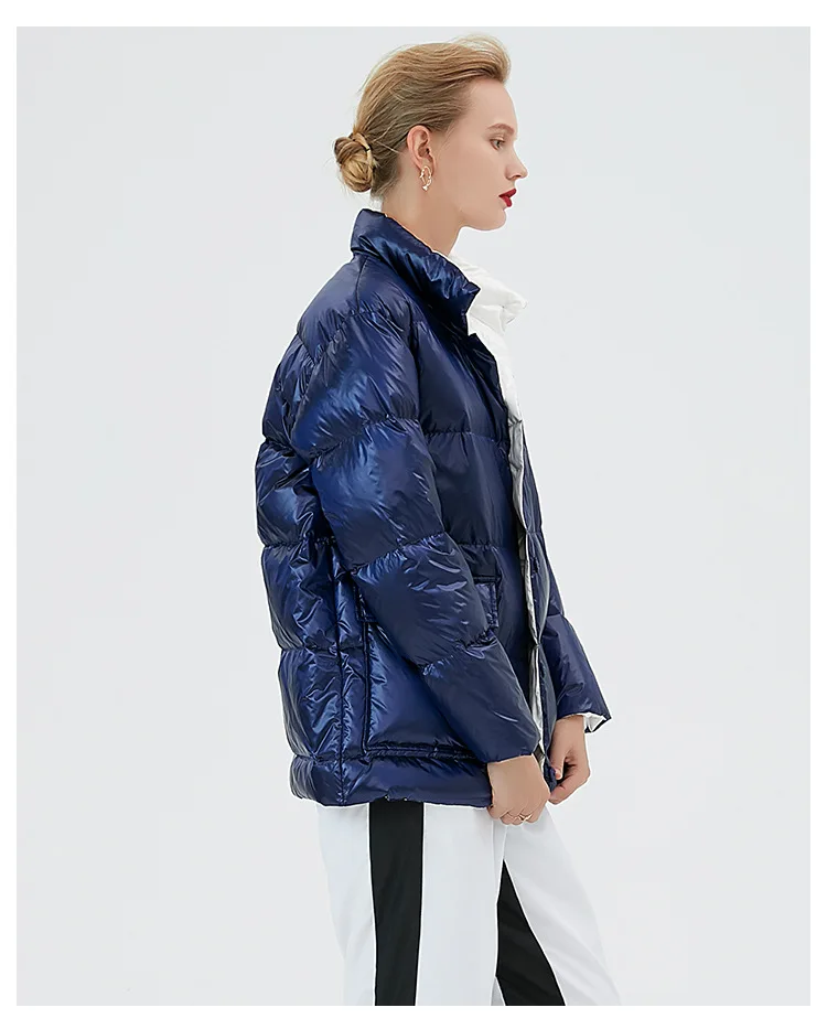 Winter new style down jacket 90 white duck down female European style thick warm coat short style bright surface jackets
