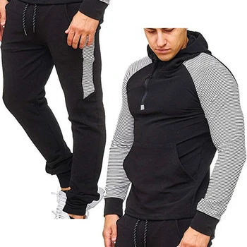 

Brand 2 Pcs Tracksuit Men 2019 Autumn Fashion Spliced Hooded Jackets+Sweatpants Plus Size Casual Homme Comfortable Clothing