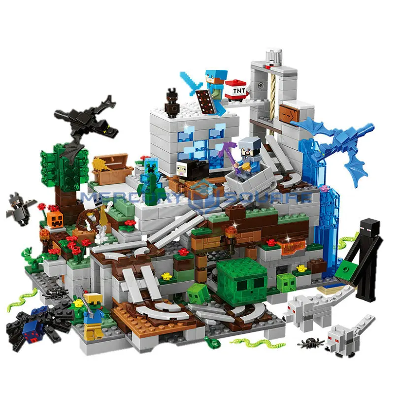 Mountain Cave Mine Highly Detailed Building Block With Dragons & Action Figures Compatible 21137 My World Brick Set Gifts Toys