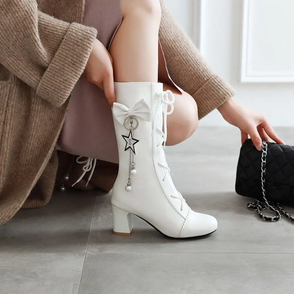 Autumn Boots Clogs Platform Bootee Woman Booties Ladies Women's Shoes Large Size Low Heels booties Round Toe Lace Up Mid