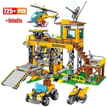 

Technic Jungle Truck Car Building Blocks City Police Animal Rescue Protection Station Helicopter Figures Bricks Toys For Kids