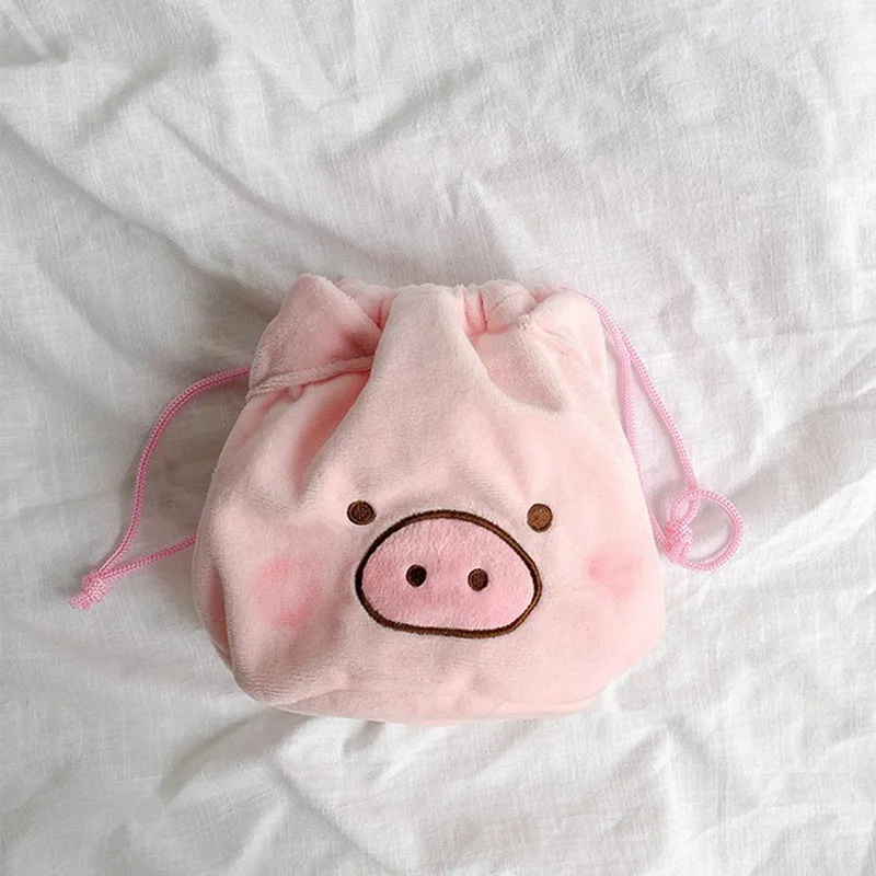 Kawaii Pig Drawstring сумки унисекс ткань милые дети взрослые кошельки для хранения мешок шнурок