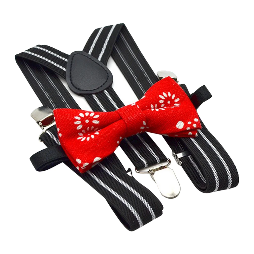 Men Elastic Clip-on Suspenders w/ Bow-Tie Set 3 Clips Y-Shape Braces Straps