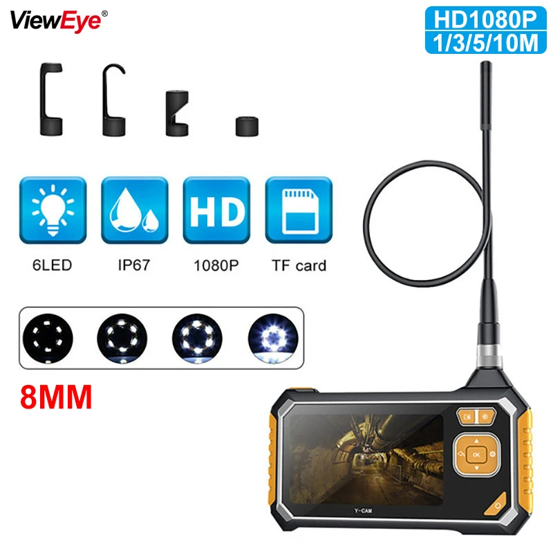 

4.3 inch 6LED 8mm Endoscope 1080P Inspection Camera Borescope 18650 Battery Industrial Snake Hard Handheld Endoscope