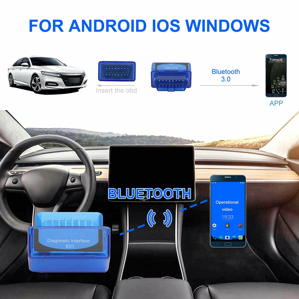 EEOBD-E01 Bluetooth V3.0 OBD2 для Android Torque Автомобильный сканер считывания кода детектор
