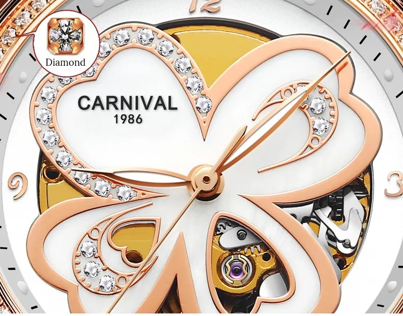 KARNEVAL режим Frauen Uhren Leder High end Tourbillon Mechanische Uhr Frauen светящийся сапфир вассердихт Montre femme