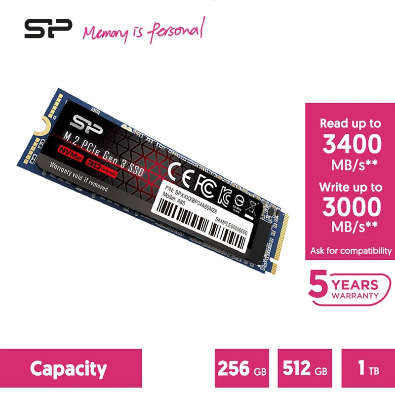 Silicon Power-disco duro interno para ordenador portátil y de escritorio, unidad de estado sólido, A80 m2 NVME SSD 256GB, 512GB 1TB 2TB M.2 2280 PCIE nvme
