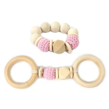 

2 Pcs/set Wooden Beaded Baby Teether Toys Kids Play Gym Wood Bracelet Pendant