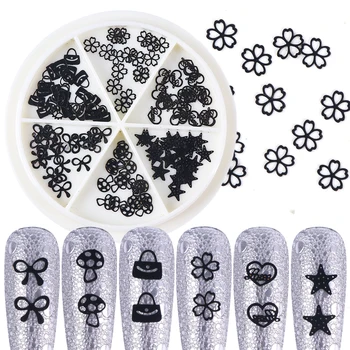 

Black 3D Nails Art Decoration Flowers Heart Mushroom Dedigns Ultrathin Flakes DIY Acrylic Manicure Nail Slice Accessories BE1611