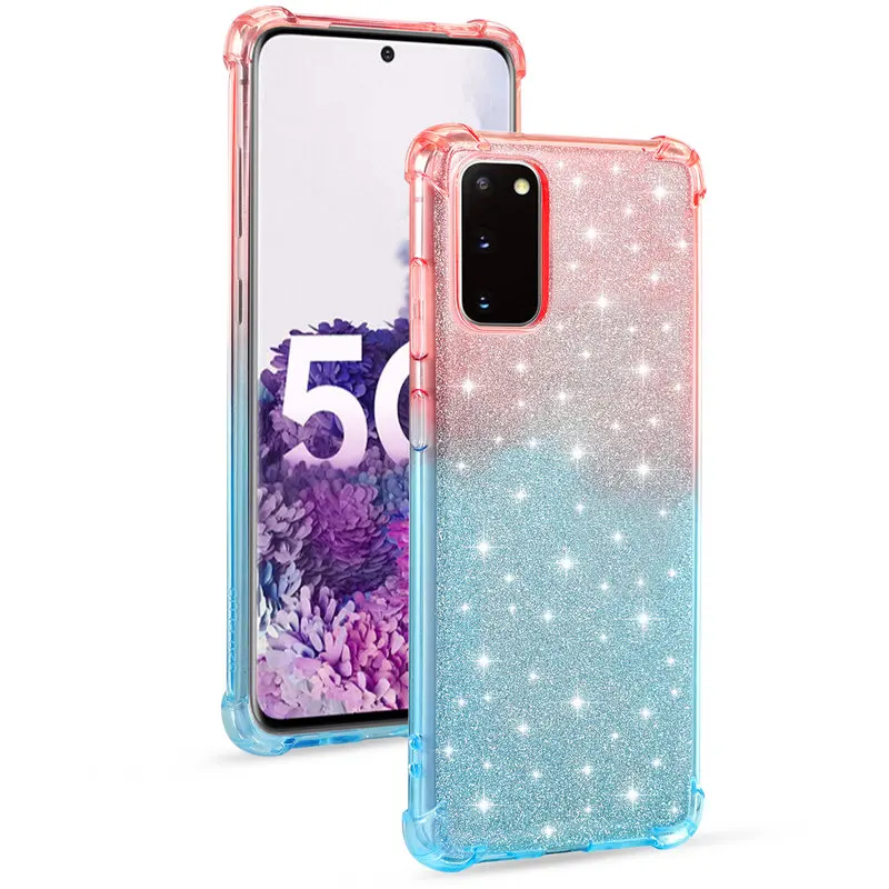 

Shockproof Phone Case For Samsung S20 Soft Silicon Cover For Samsung Galaxy S20 Fashion Glitter Gradient Protection Cases 6.2"