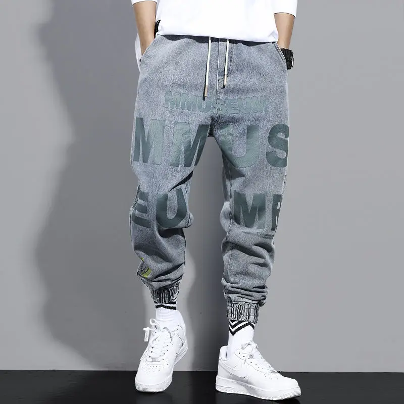 Jeans Men's Loose Stylish Motorcycle Style Korean Harlan All match Harajuku Style Ins Beam Feet Casual Pants men jeans
