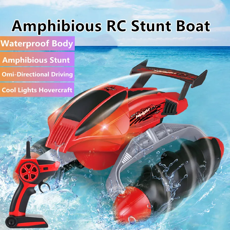 Anfibio Stunt Drift Rc Boat Multi-Terrain Omi-Direzionale Guida Impermeabile Corpo Ruota A Spirale Luci Fredde Modello Hovercraft