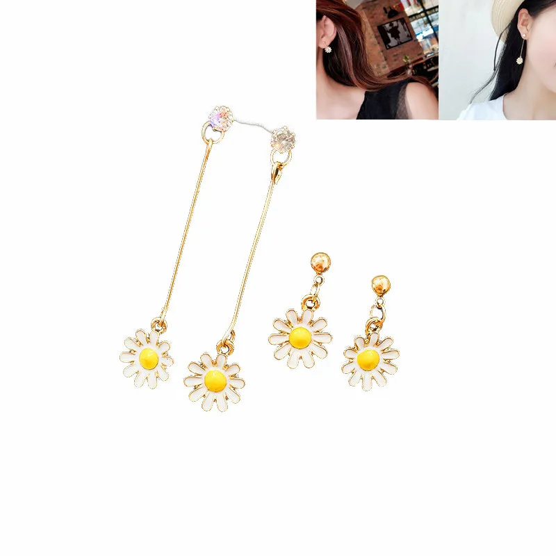 1 Pair Fashion Enamel Alloy Flower Charms Dangles Earrings Handmade Daisy Drop Earrings Cute Jewelry 2 Styles