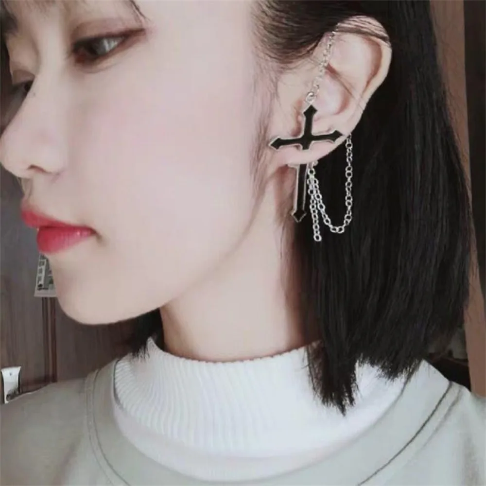 Free Fan 1 PC European Vintage Long Chain Zipper Cross Earrings For Women Men Gothic Drop Earrings Jewelry Gift Brincos