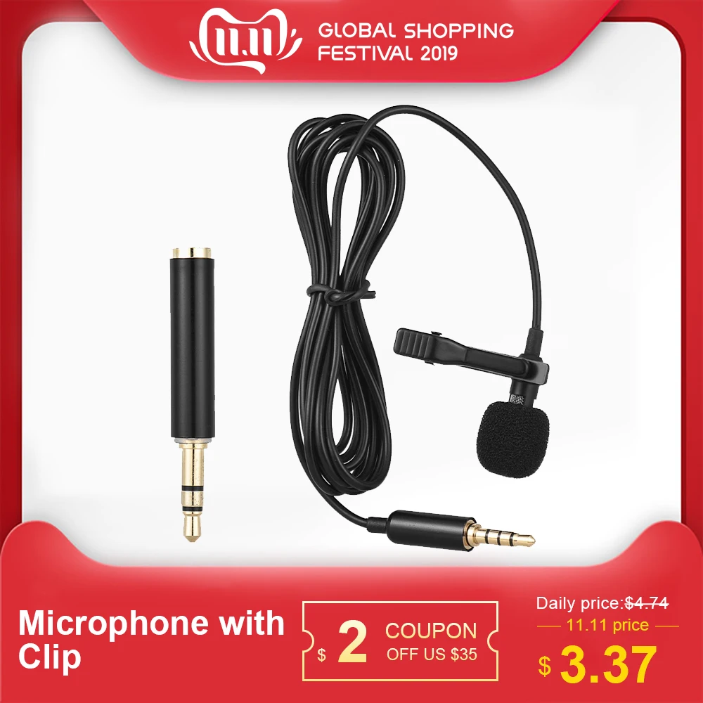 

Andoer EY-510A Mini Portable Clip-on Lapel Lavalier Condenser Mic Wired Microphone for DSLR Camera for iPhone iPad Android
