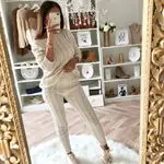 Белый Уличный стиль, женский модный комплект из 2 предметов, повседневный трикотажный спортивный костюм, спортивная одежда, теплый свитер+ длинные штаны, толстовка - Цвет: Белый