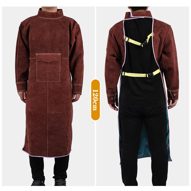 Cowhide Work Clothes Apron Welding Protective Clothing Heat and Fire Resistant Welders Safety Clothing  Welding Apron brown 120cm