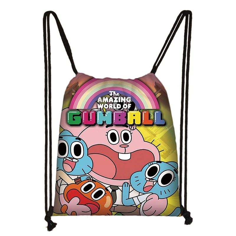 Удивительный мир Gumball мультфильм девочек Детский рюкзак со шнурком покупки Школы Путешествия вечерние сумки подарок 38*32 см