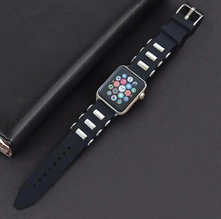 Роскошный резиновый бронированный ремешок для Apple Watch Series 5 4 3 2 1 мягкий