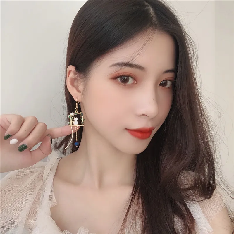 Kawaii Starry Moon Crescent Cat Earrings - Limited Edition