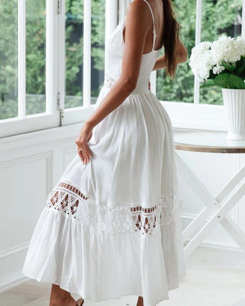 Summer White Beach Dress Cotton Crochet Beach Cove Up Lace Patchwork Bathing Suit Swimwear Cover Up Sarong Robe Bikini Cover Up