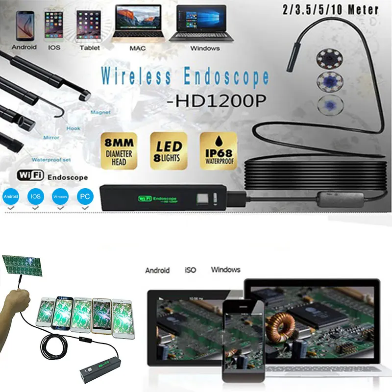 Endoscope Borescope Wireless 8mm F150 8LED Waterproof Snake Camera Hard Line for IOS Android