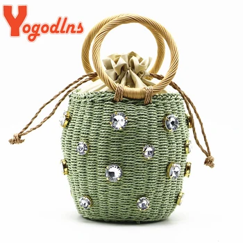 

Yogodlns Green Diamonds Straw Handbags For Women Hand-woven Rattan Bag Female Tote Bag 2020 New Summer Holiday Beach Bag