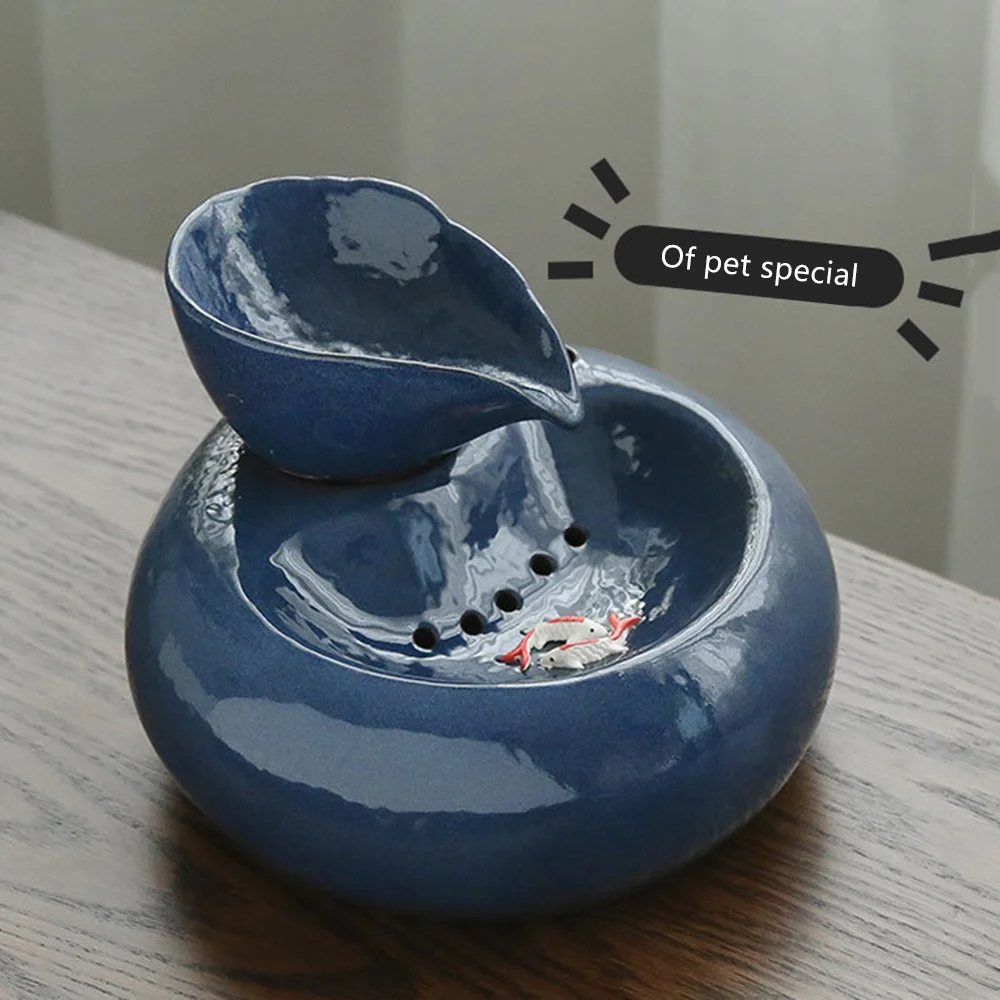EU/US Plug Smart Ceramics Cat Drinking Feeder Automatic Circulating Water Feeder Pet Water Dispenser 3D Fountain Water Basin 5