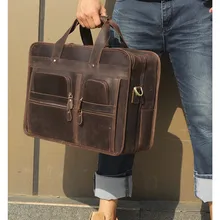 Мужской портфель Crazy Horse из натуральной кожи 17 дюймов, винтажная большая деловая сумка для ноутбука, рабочая сумка-тоут, сумка через плечо, рабочие сумки