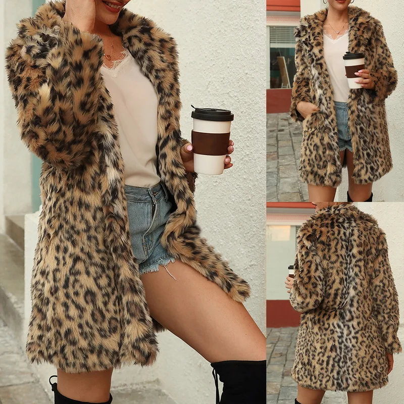 Сексуальная верхняя одежда теплые куртки пальто с лацканами Veste Femme Chaqueta Mujer леопардовое пальто из искусственного меха зимнее пальто для женщин